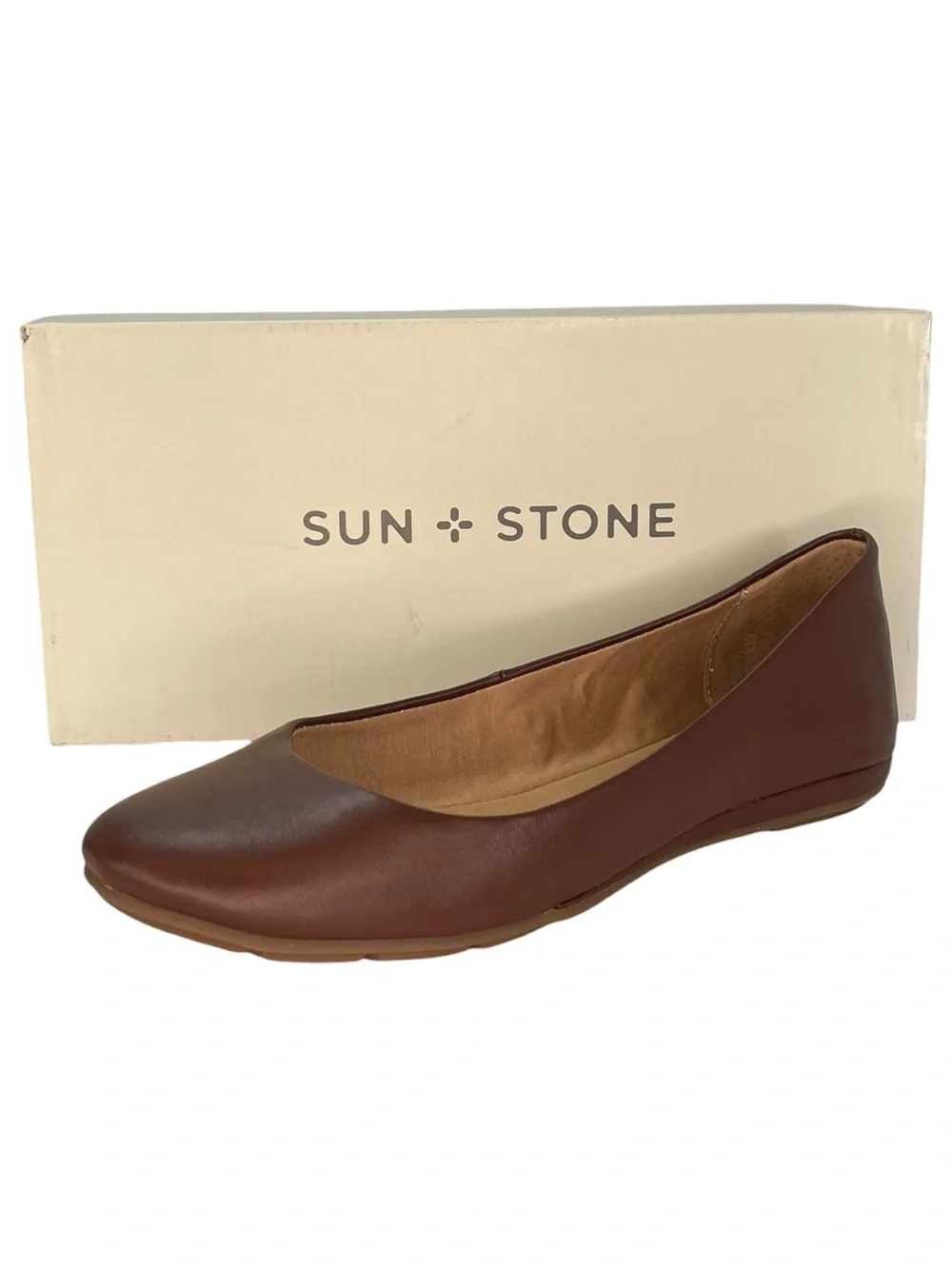 Sun + Stone Eliana Brown Faux Leather Womens Flats Size 9.5M